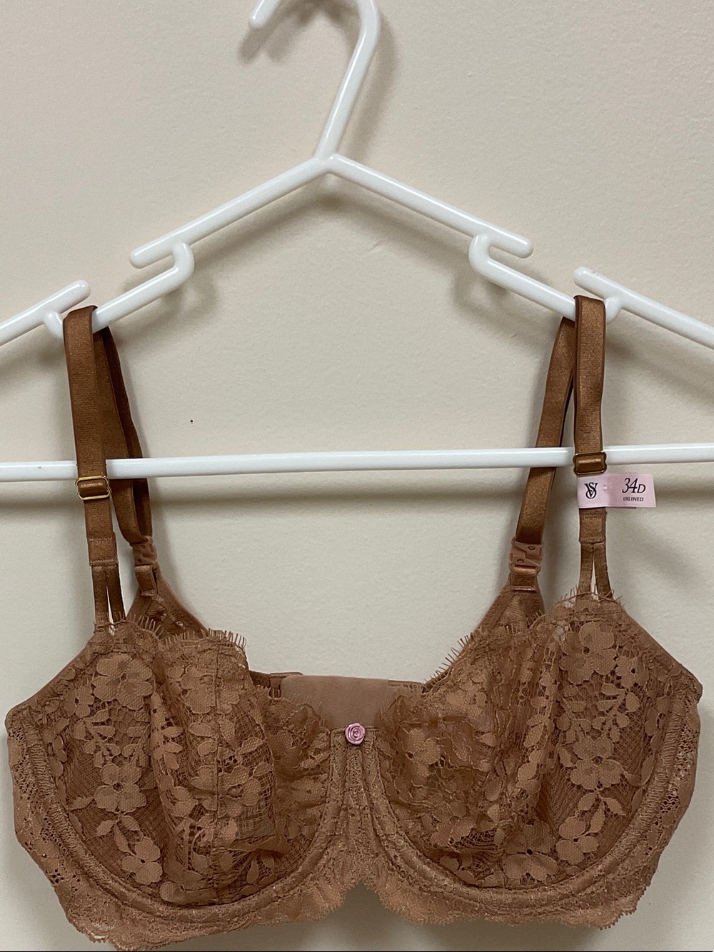 Victoria's Secret Brown Lace Unlined Underwire Bra 34D NWT